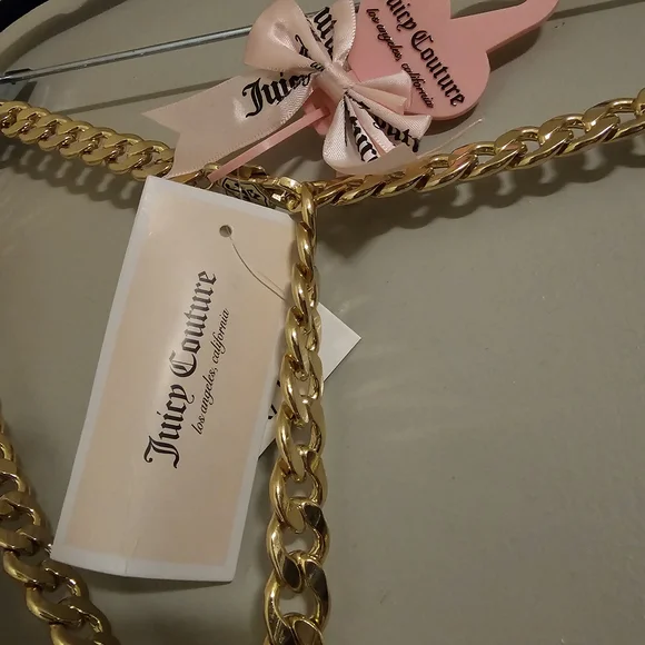 👑Juicy Couture Gold Tone Chain Link Belt Frontal Juicy Charm Drop Size M/L NWT - Picture 12 of 12